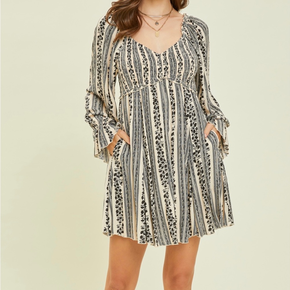 Black and off white floral dress with pockets
